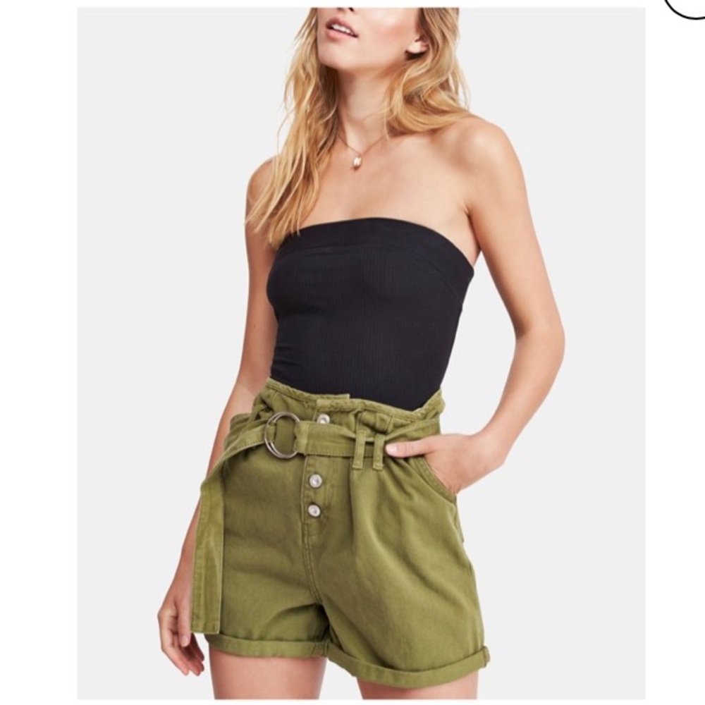 FREE PEOPLE | Paper Bag Waist High Waist Shorts Olive